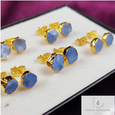 Rough Blue Opal Stud Earrings, Raw Blue Opal Earrings, Gold Plated Studs, Opal Gemstone Stud Earrings, Crystal Earrings, Fashion Earrings